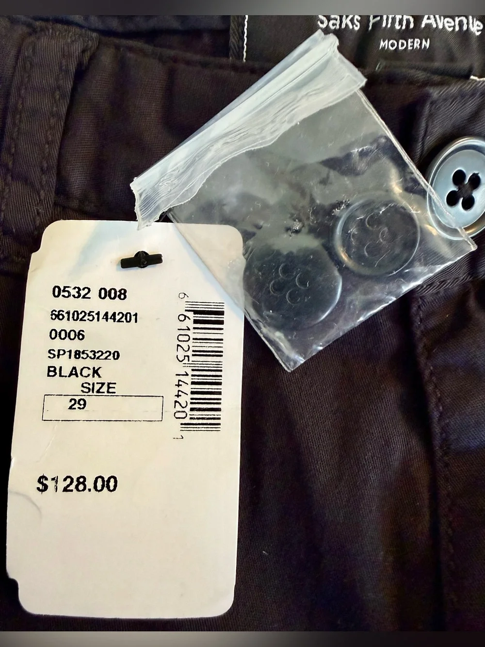 NWT Saks Fifth Avenue Mens 29 Black Stretch Chino Casual Shorts Flat Front